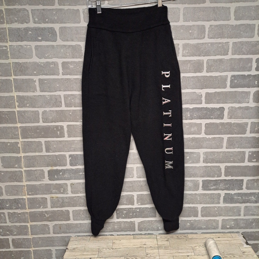 ALEXANDER WANG WOMEN'S BLACK Knit JOGGER SWEATPANTS Platinum Logo SIZE SMALL